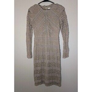 Bohme Dress XSmall Floral Lace Sheath Dress Tan Nude Long Sleeve Boho